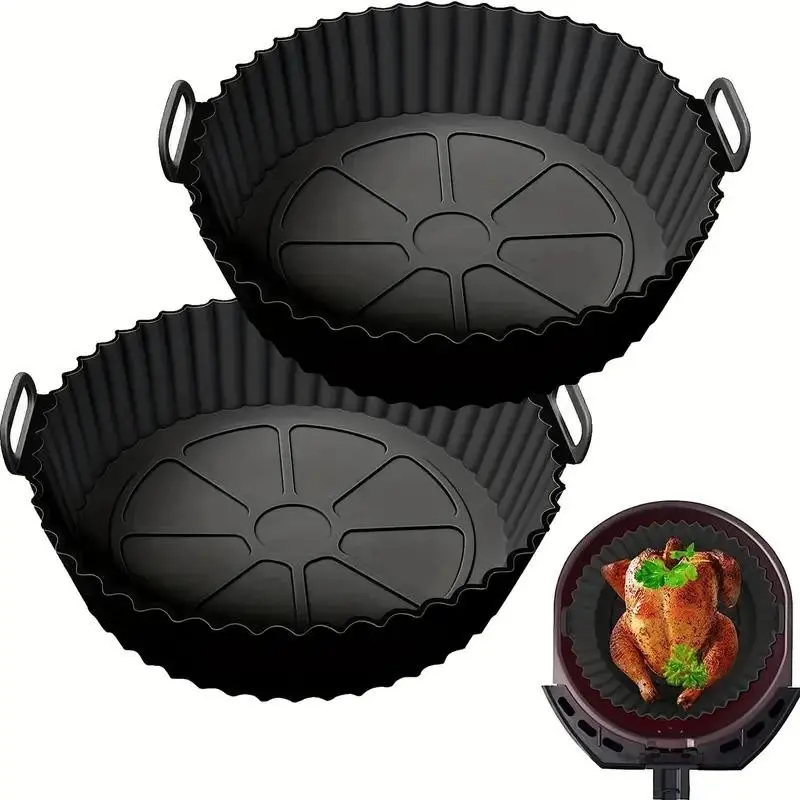2-Pack High-Quality Silicone Air Fryer Liners, Bakeware, Baking Supplies, Reusable Non-Stick Heat Resistant, Easy Food Placement, Replace Disposable Parchment Paper