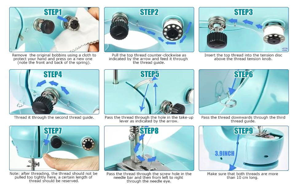 Sewing Machine for Beginners, Mini Sewing Machine for Kids & Adults with Large Extension Table, LED Light, 2 Speed Foot Pedal, Sewing Kit with 127 Accessories(Cyan)