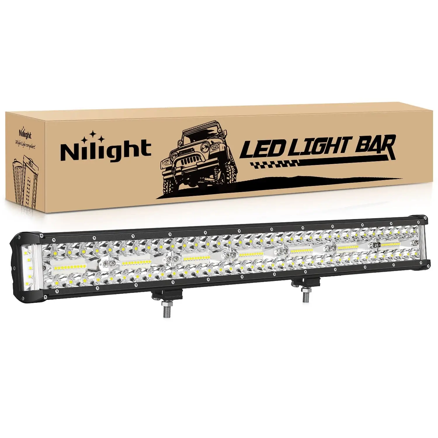 Nilight 20-Inch Triple Row Side Shooter LED Work Light Bar, 420W Heavy Duty Aluminum Spot/Flood Combo with 39397 Lumens, 200° Light Coverage, Adjustable & Durable Bracket for Truck, Tractor, Automotive Light Bars, Car Work Light