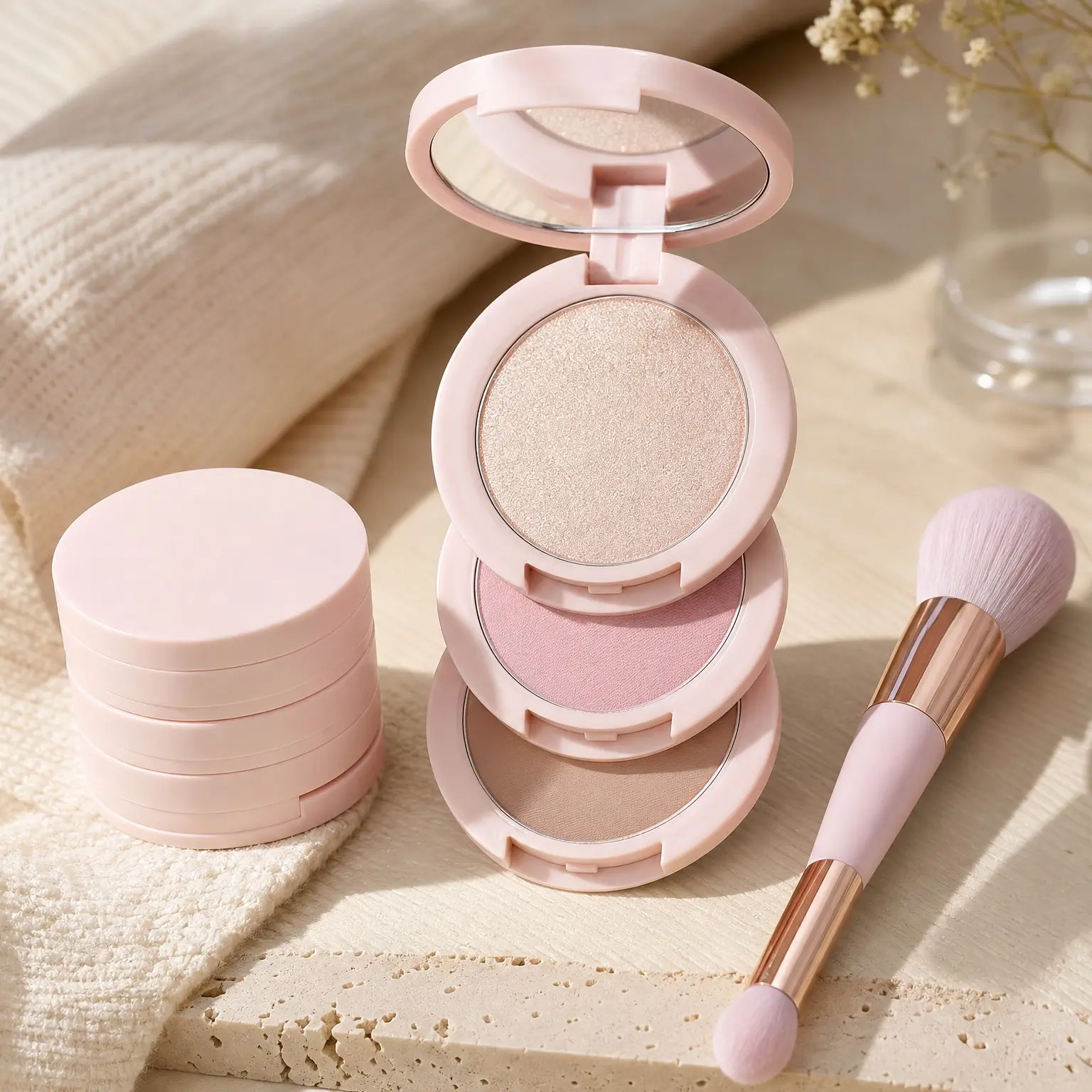 3-in-1 Blush, Highlighter & Contour Palette – Travel Size Makeup Kit, Long-Lasting, Lightweight & Buildable Powder for Natural Radiant Finish, Includes Brush & MirrorGift