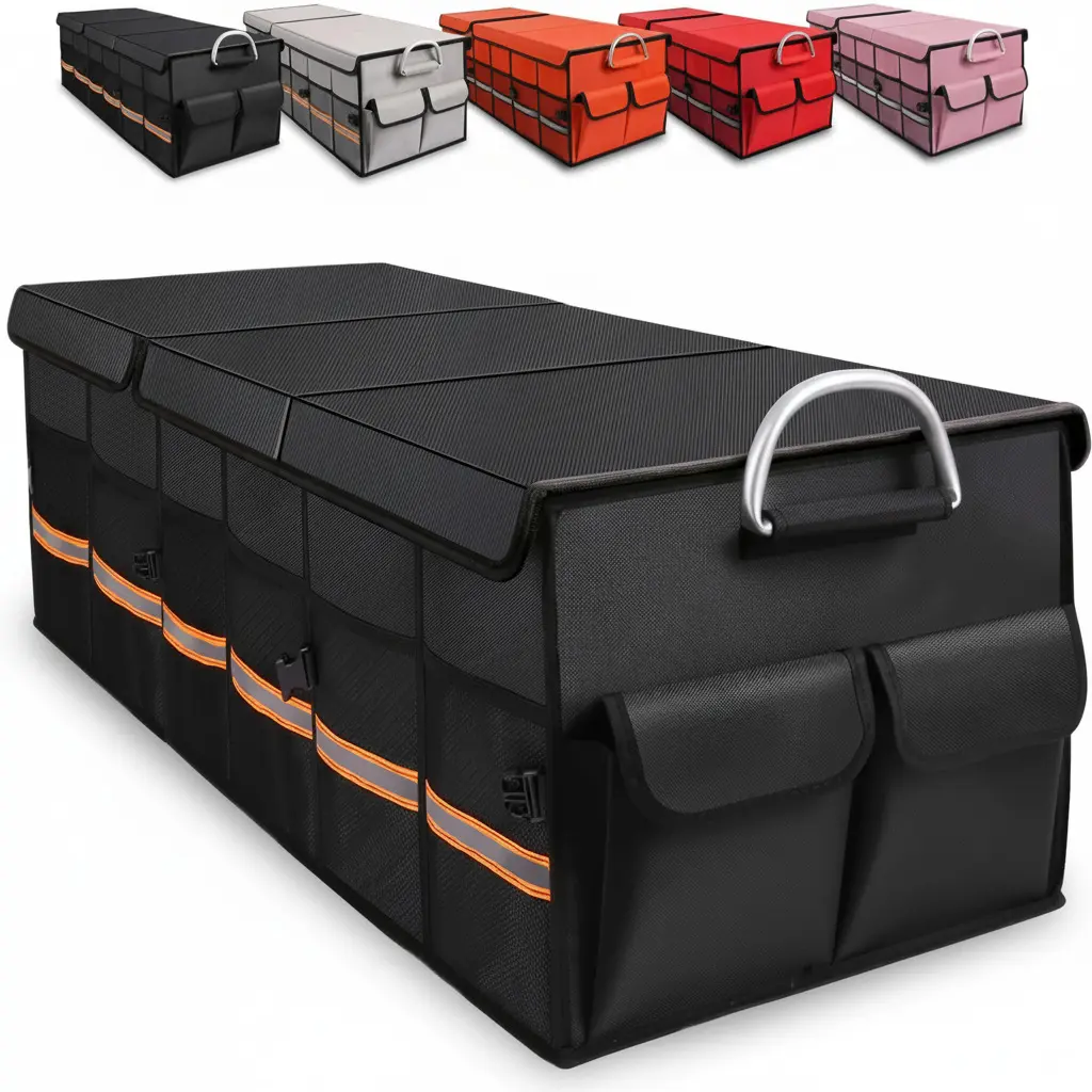 Car trunk storage box, vehicle organizer box, foldable storage box, car outdoor storage box