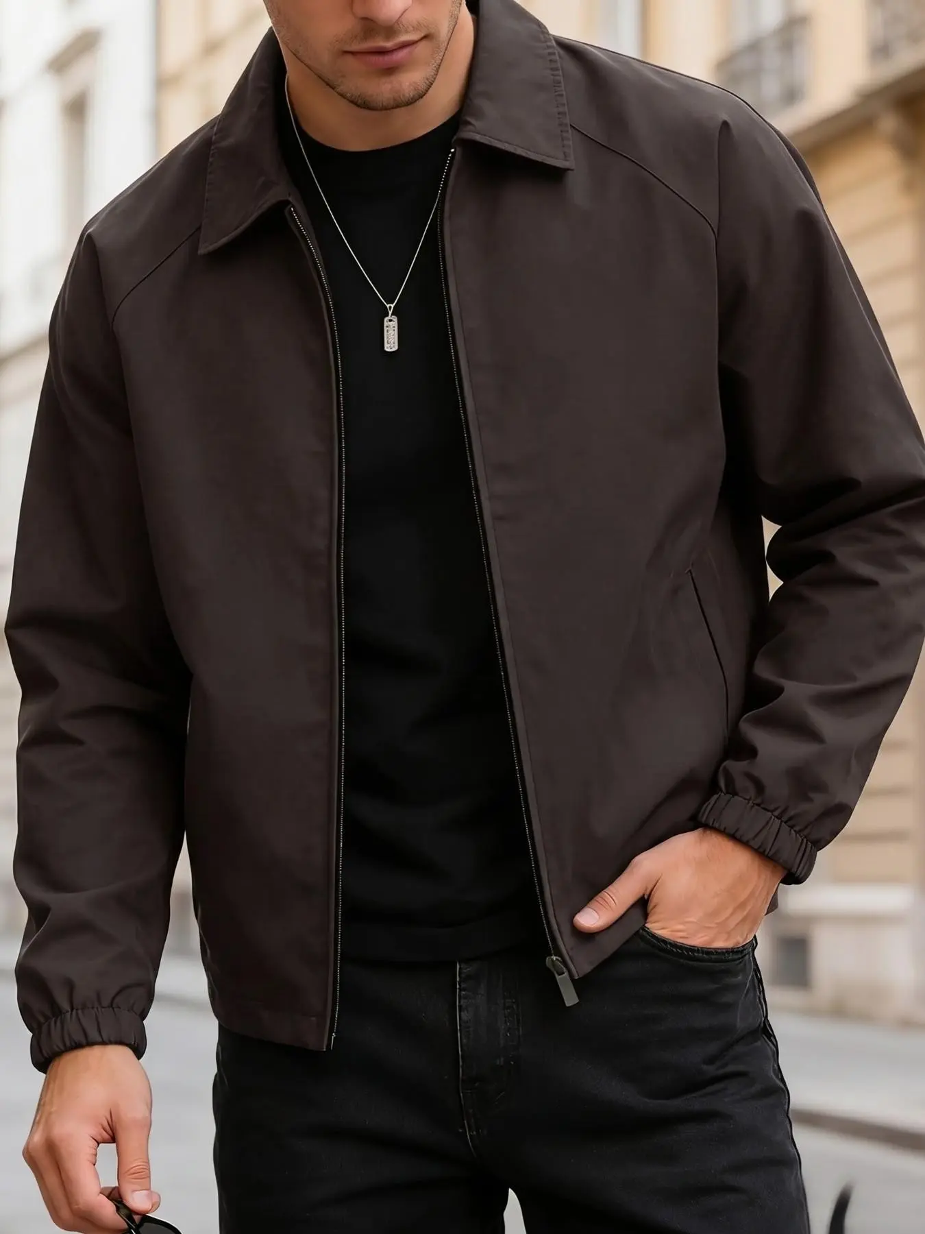 Men's Fall Fashion Casual Solid Color Coach Jacket, Menswear, Simple Versatile Stylish Notch Lapel Men's Outerwear, Trendy Autumn Coat for Everyday Wear