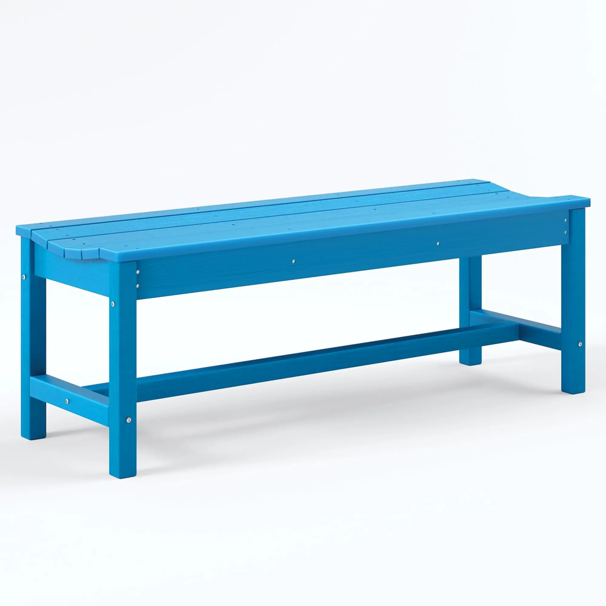 GARVEE Blue Outdoor HDPE 2-Person Backless Bench with Curved Seating, Weatherproof Garden Bench for Porch, Patio, Park, Entryway, Supports up to 800lbs