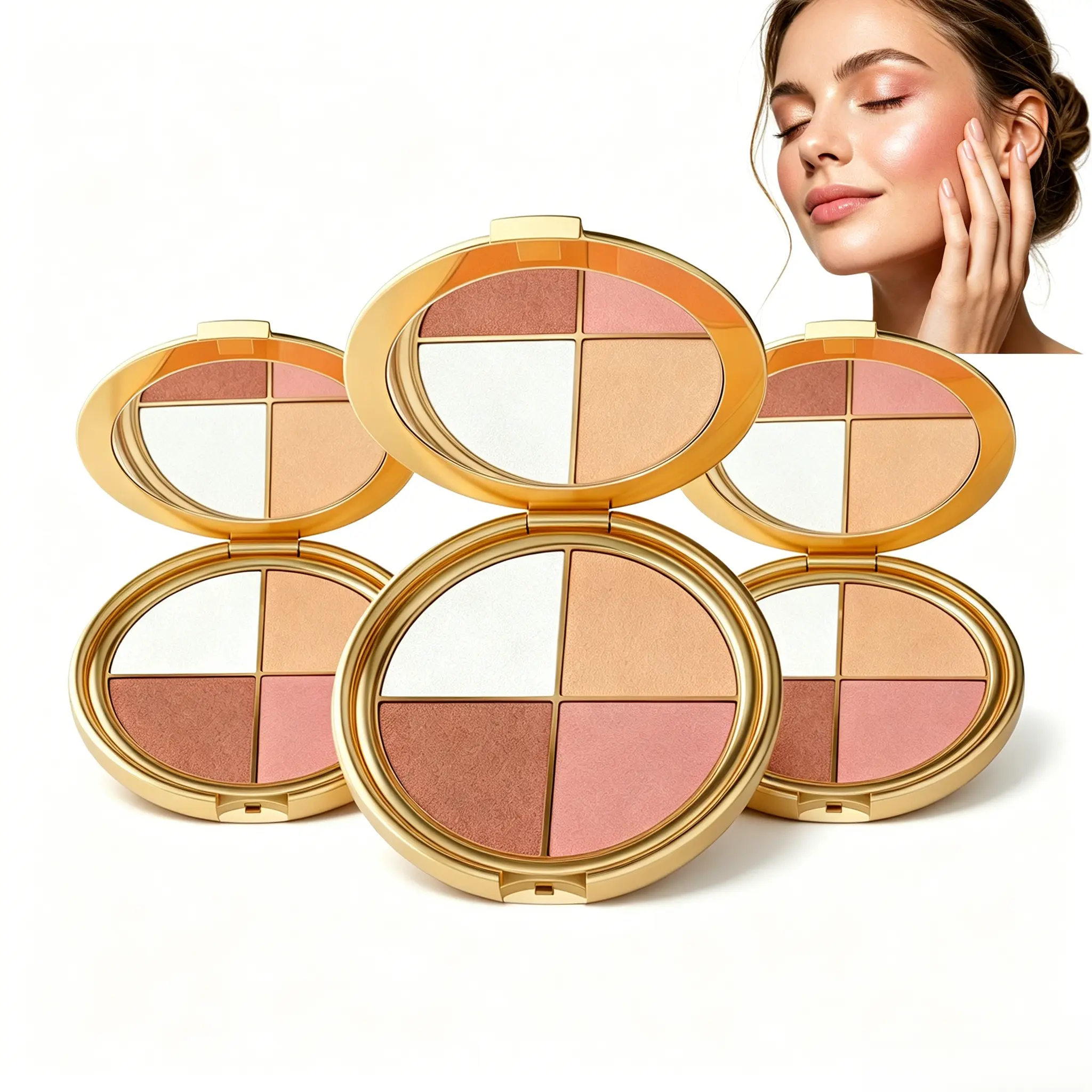1/2/3pcs Eye and Cheek All-in-One Glow Makeup Palette, 4 Functions in One: Eyeshadow, Blush, Contour, Highlighter, Silky Long-Lasting Pigment, Multi-Use Shimmery Face Makeup for All Complexions Blend Brush Cosmetic Lid Radiant Powder Facial