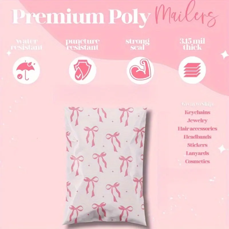 20pcs Bow Mail Bags, Large Tear-Resistant Shipping Envelopes, Poly Mailers, Ideal for Small Business Packaging, Cute Design, Durable Postal Supplies