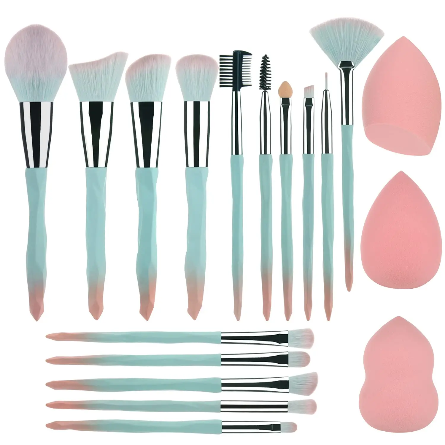 111 Pink blue gradient makeup brushes and makeup sponges set makeup brushes set natural synthetic eye shadow foundation make-up brush set professional makeup brush and tool accessories---