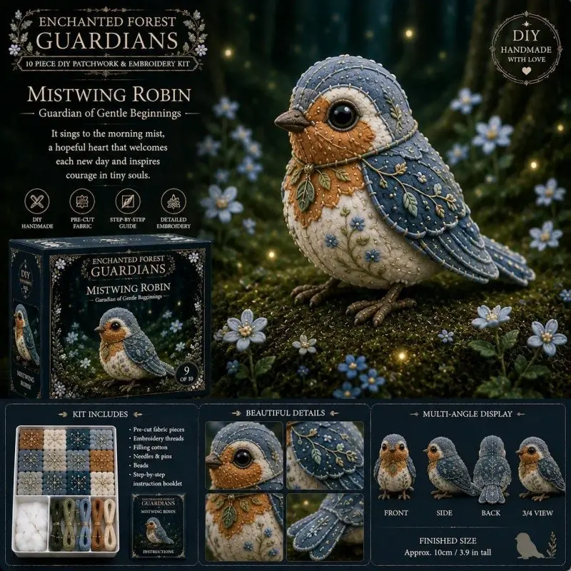 Embroidery patchwork set, handmade butterfly and deer plush sewing kit, including felt deer-shaped embroidery guide, fabric, needles, thread and beads. Suitable for beginner adults. 1 set, suitable as a holiday gift or as a gift for relatives and friends.