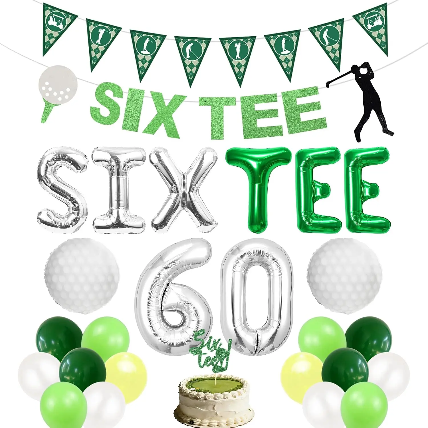 60th Birthday Party Decorations Men Women Golf Themed 60th Birthday Balloon | Sixty Banner Cake Topper 60 Number Balloon Lets Partee Party Supplies