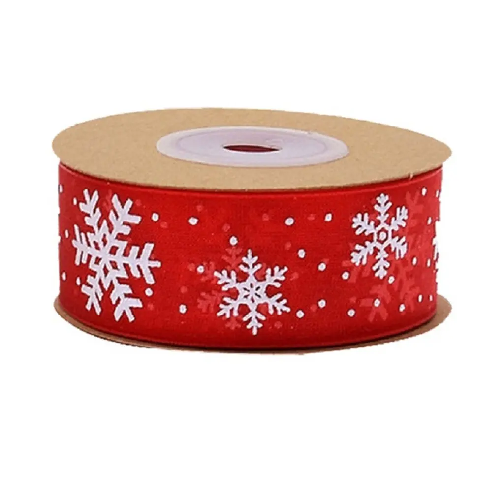 (10m/roll) 25mm Celebration New Year Snowflake Printing Organza Ribbon, Christmas Ribbon, Gift Box Packaging, Decoration