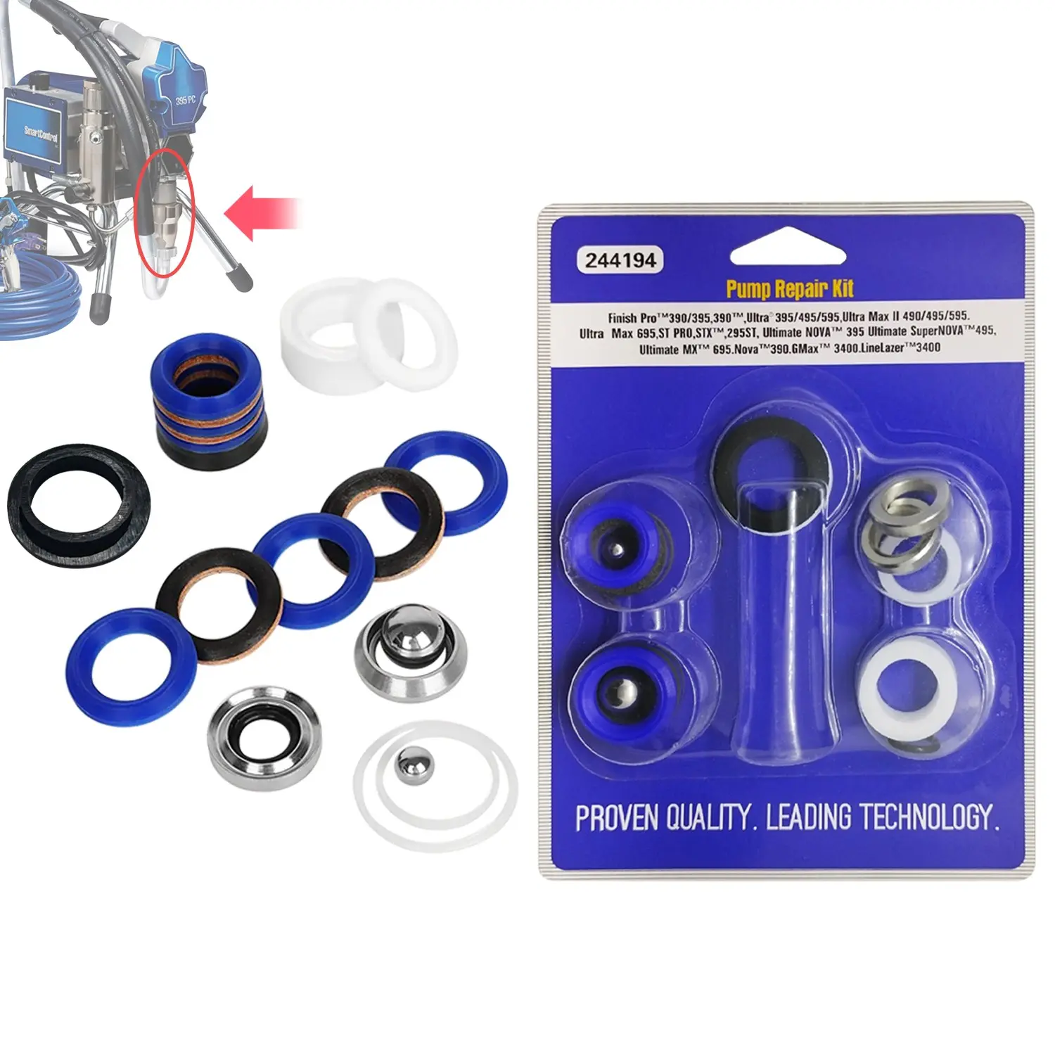 2 Sets 244194 Pump Repair Packing Kits for Graco 210 230 295 390 395 490 495 595 3400 Airless Paint Sprayer Aftermarket Seals