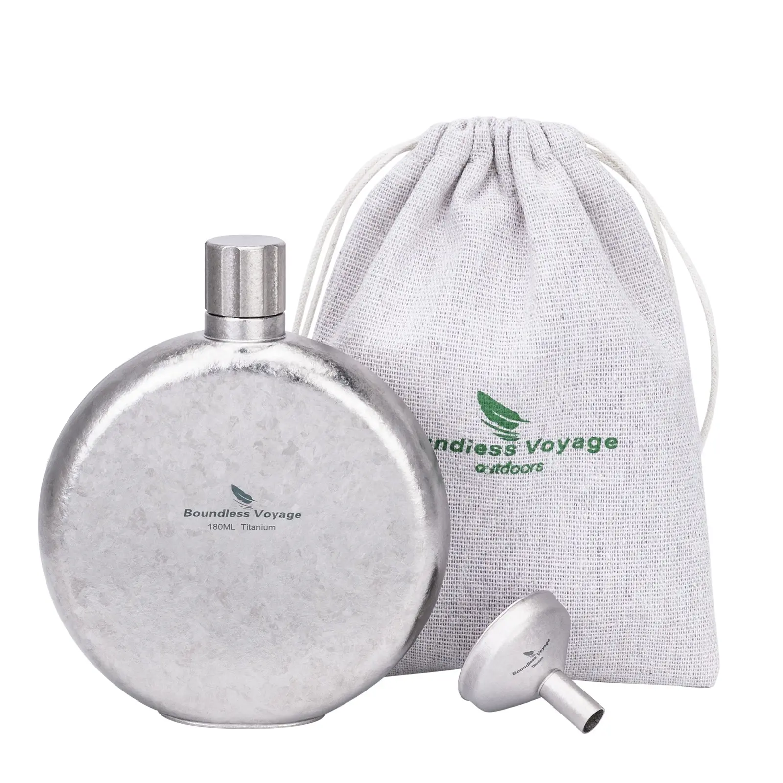 Boundless Voyage Titanium Round Hip Flask with Funnel, Outdoor Camping Silver Flask, Portable Pocket Whiskey Alcohol Drinkware Bottle 180ML
