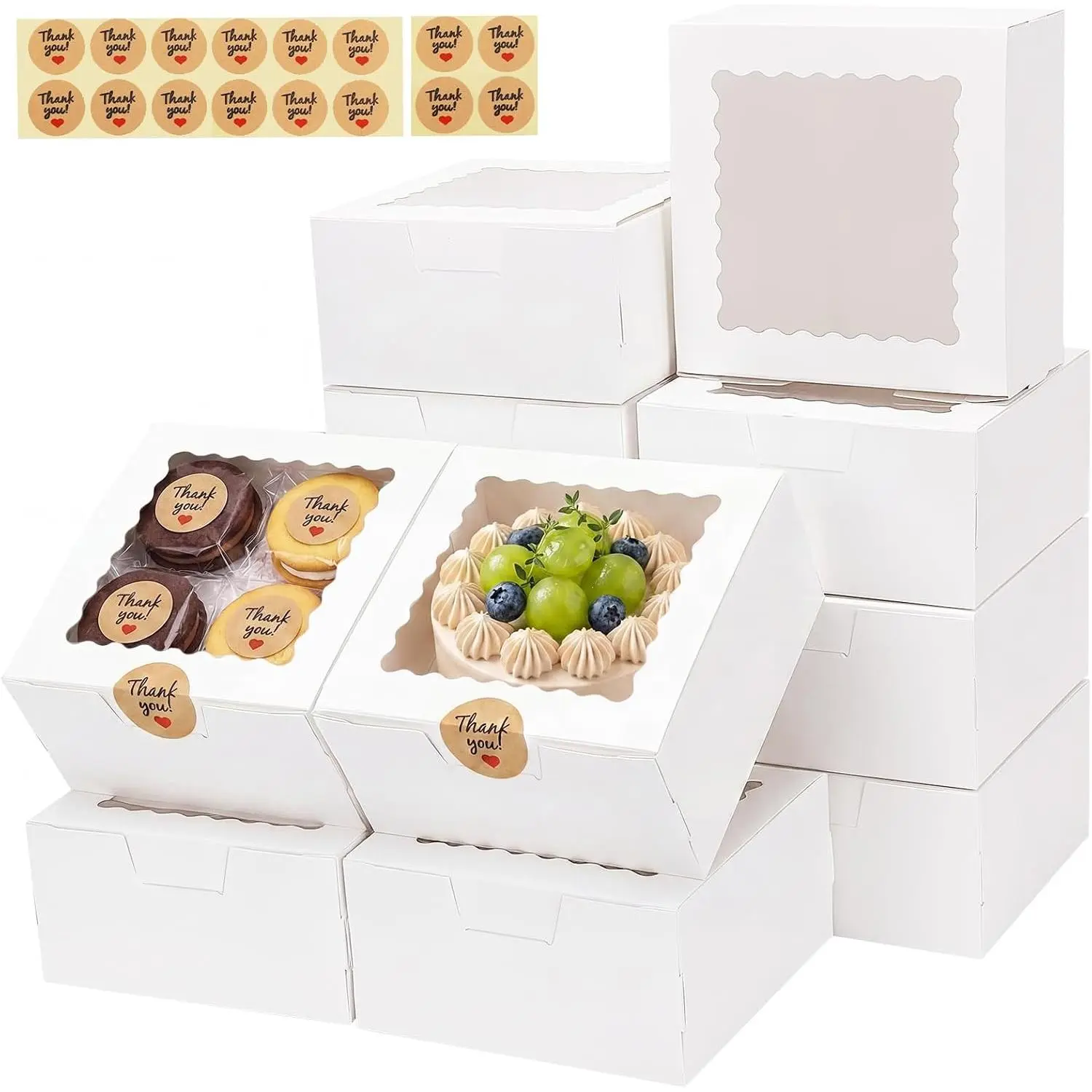 16 count Cookie Boxes with Window,6x6x3 In White  Boxes for Pastries | Bakery Boxes with Stickers for ,  Covered Strawberries, Cupcake, Pastry