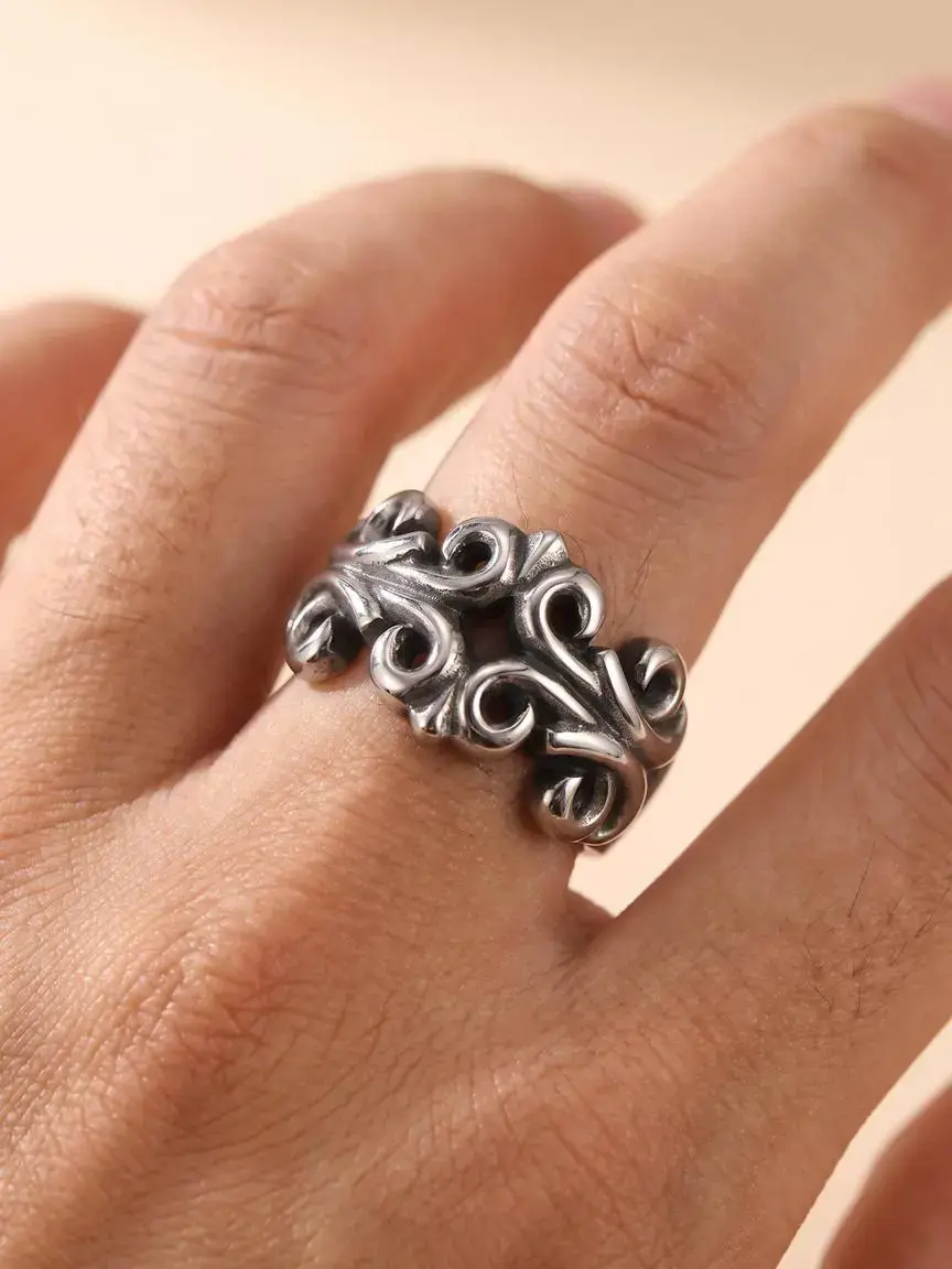 Vintage Flower Pattern Engraved Design Ring, Vintage Rings Jewelry, Beautiful Rings, Fashionable Jewelry, Stainless Steel Jewelry for Party, Daily Clothing Decor, Trendy All-match & Exquisite Jewelry for Birthday Gift