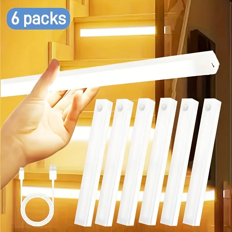 No Wiring Needed Under Cabinet Lights 6 Pack, Motion Sensor Turns On Instantly, 11.8in Rechargeable Magnetic Stick On Lights,White Color Temps Dimmable, Perfect Under Counter Lighting for Kitchen, Stairs, Closet, Night Use