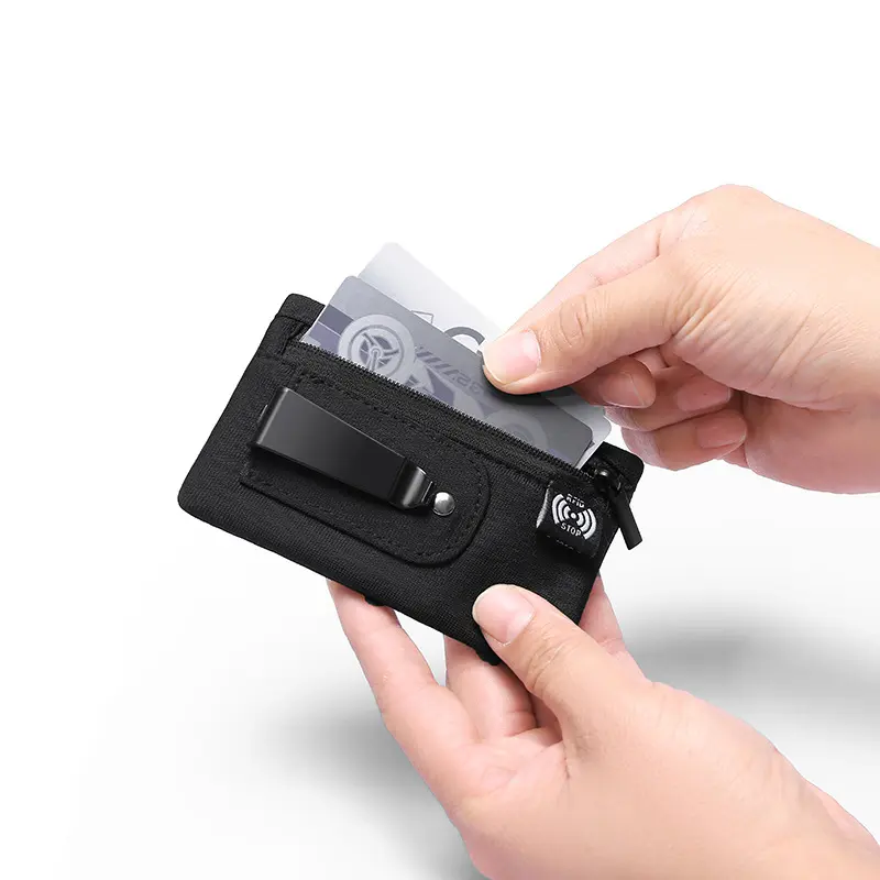 1Pcs Polyester RFID Blocking Belt Clip Wallet - Outdoor Gear, Small Slim Profile, Anti-Theft Travel Safety Card Holder with Metal Money Clip, Zipper Pocket, Oxford Fabric Unisex for Credit Cards, Cash, Keys, Business Trip, Boyfriend, Mens Wallet, Traveler