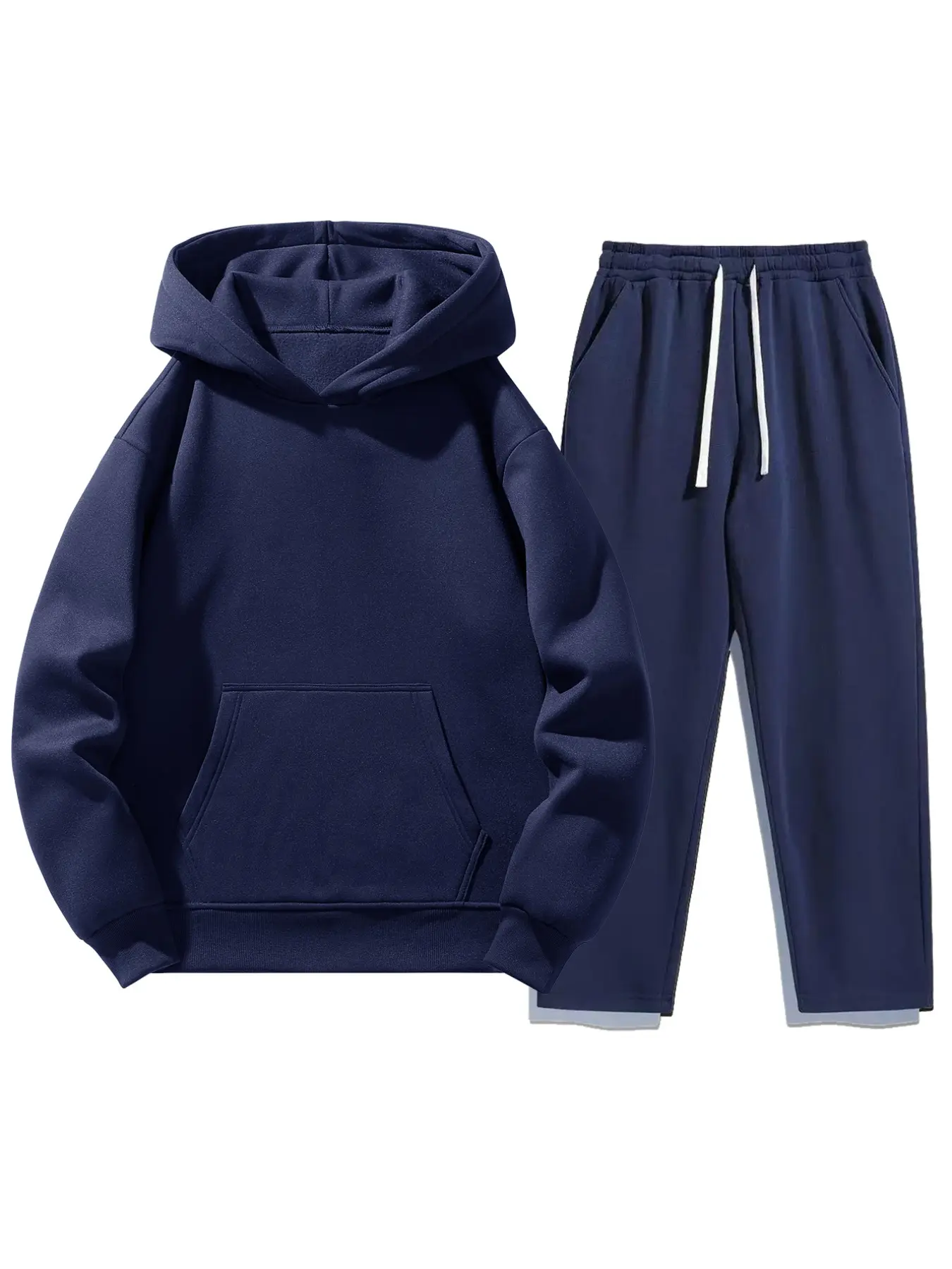 Men's Solid Color Plain Two-Piece Sweatsuit Set, Fitted Hoodie & Drawstring Pants, Thick Fabric for Fall & Winter, Casual Daily Wear Essentials