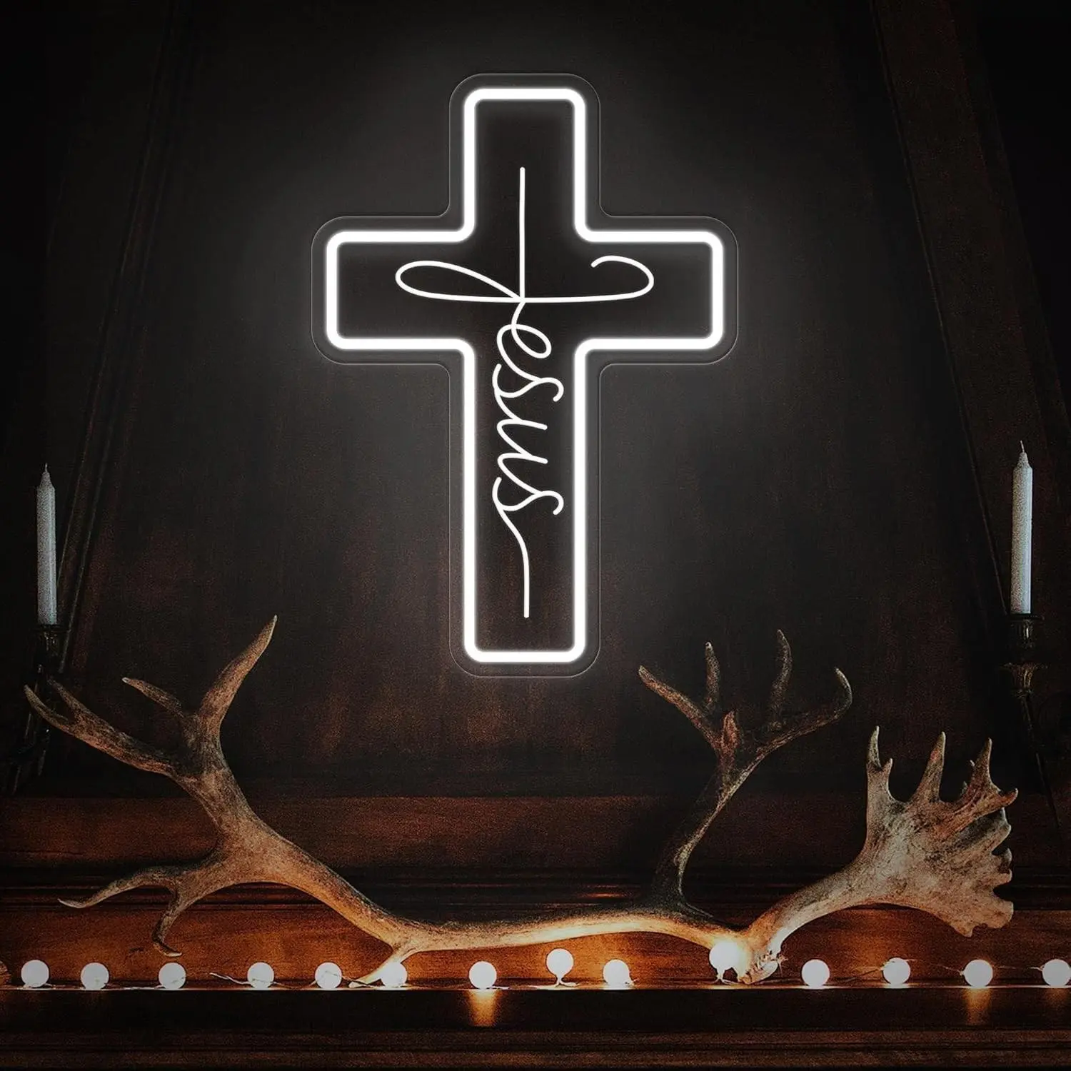 Jesus Cross Neon Light, Adjustable LED Neon Lamp for Wall Decor, Religious Decorations, Bedroom, Home, Party, Wedding, Christmas, Easter, New Year Gift, Crosses Wall Decor