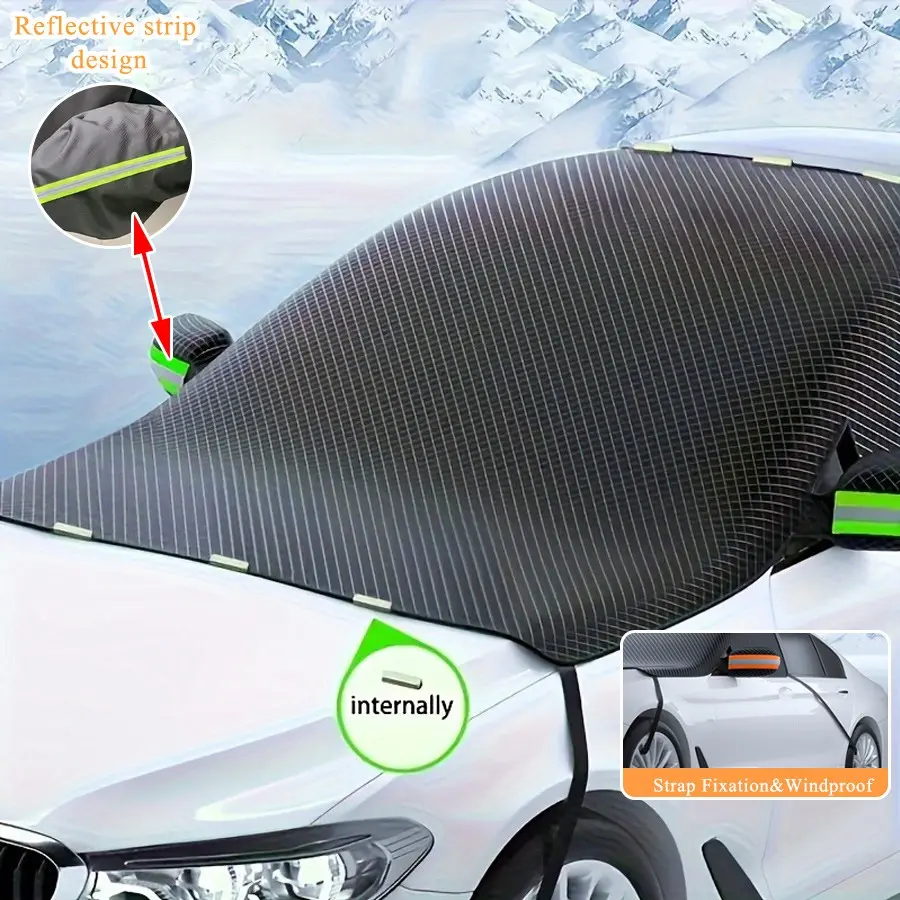 Magnetic Car Windshield Cover, Winter Protection, UV Shield, Reflective Strip, Easy Install, Fits Most Vehicles
