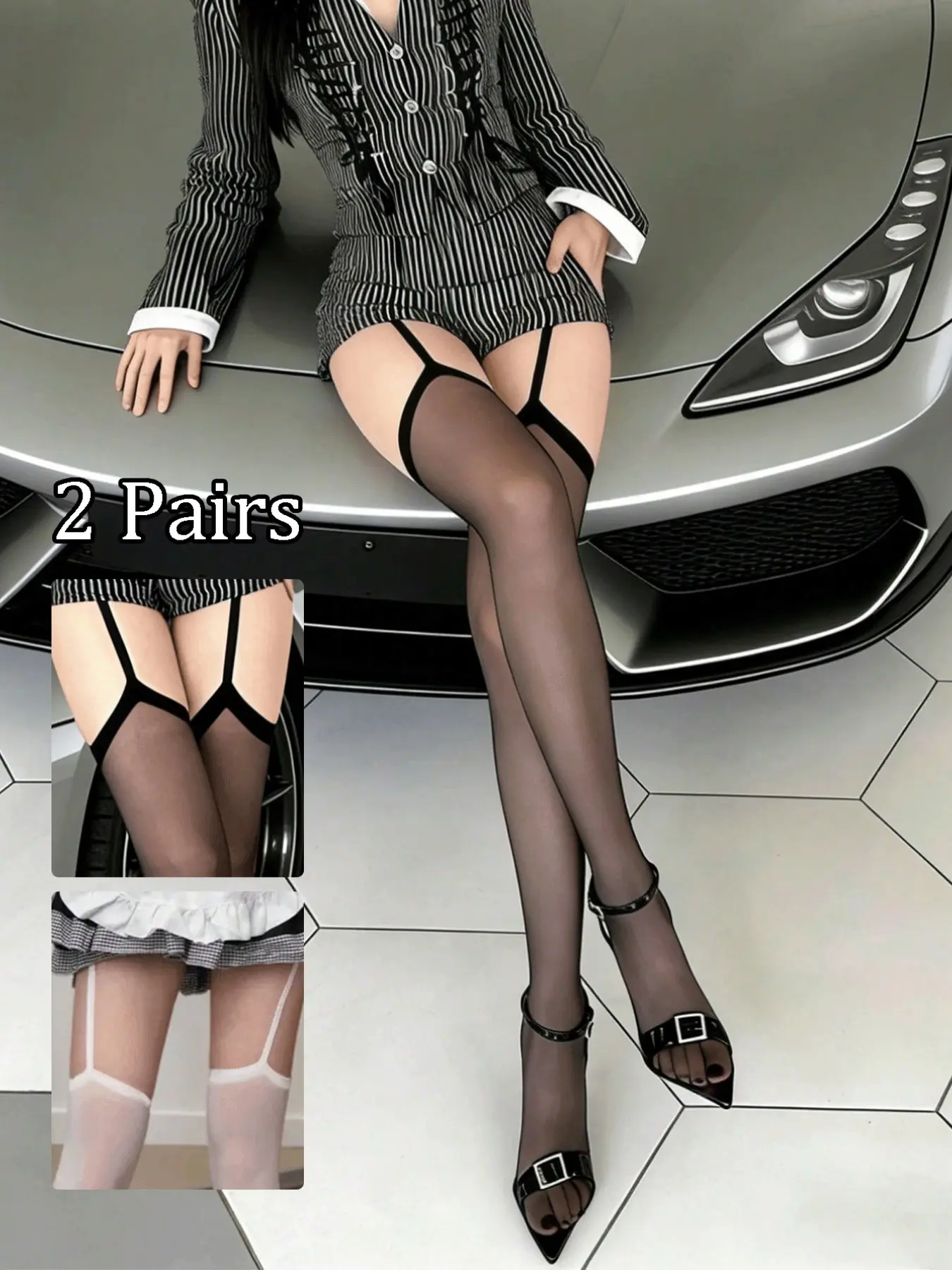 2 Pair Plus Size Sexy Thin Garter Tights, High Stretch Elastic Leggings for Women, Casual Everyday Wear, Comfortable & Stylish Design