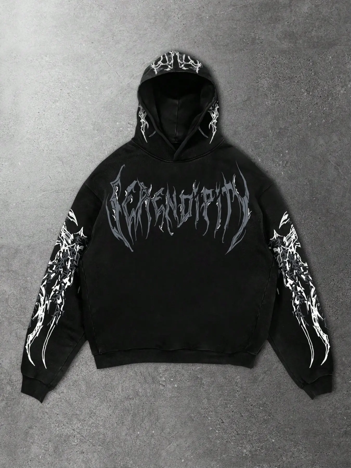 Men's Dark Gothic Hoodie with Skull and Wing Print, Street Style Loose-Fit Oversize Long Sleeve, All-Season Unlined Sweatshirt