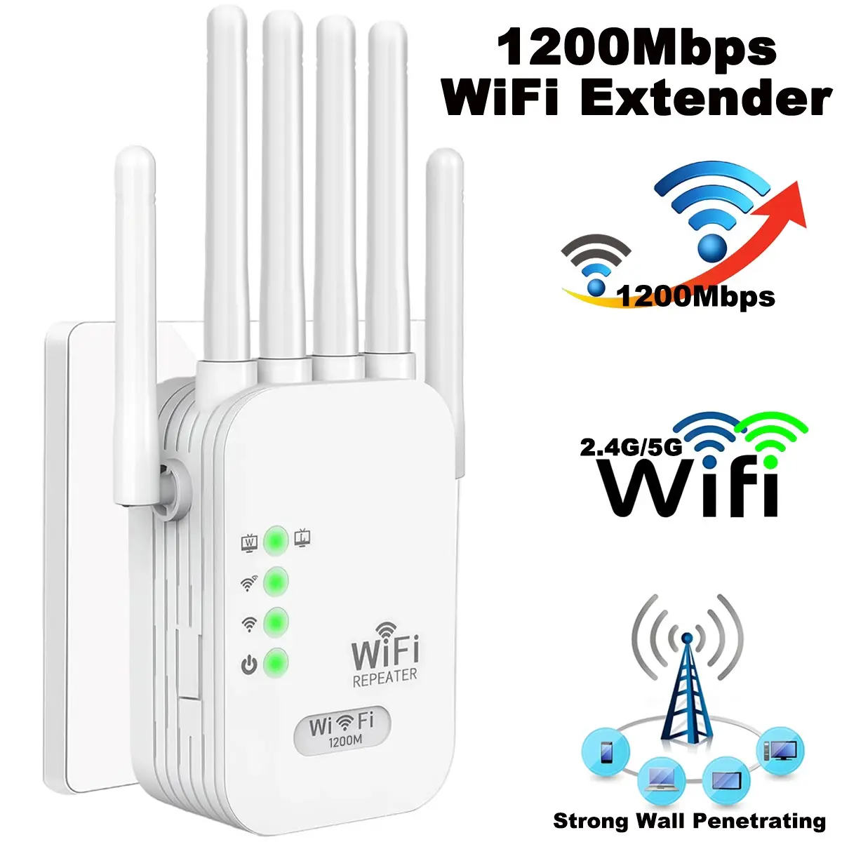 2026 Wall Penetrating WiFi Expander, Wifi Repeater, Wireless Signal Repeater, 6 directional antennas, supports 30+devices, WPA3 encryption security, signal indicator to find the best location, wall/desktop dual-use, compatible with 99% router
