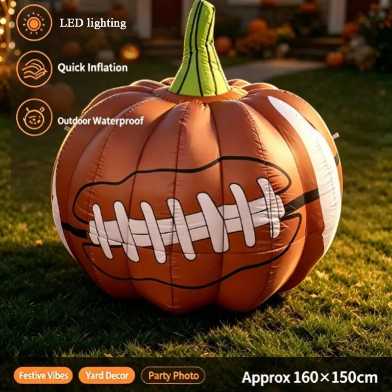 5.25ft Giant Pumpkin Inflatable Outdoor Decoration, Halloween Pumpkin, Indoor Outdoor Garden Party Decor, LED Light, Quick Inflate, Plug Powered