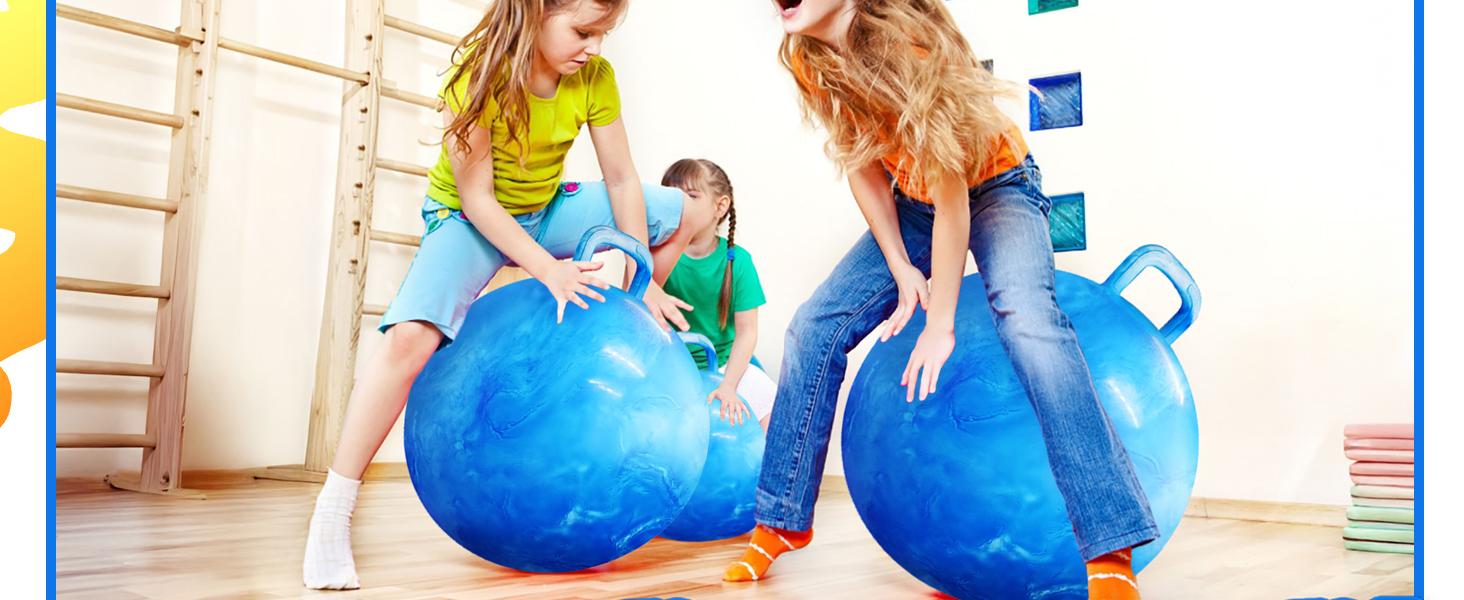 SUNDAY MIRTH Hopper Ball With Handle For Kids 20-inch (50cm) Bouncy Balls For Kids, Blue jumping ball for kids Kangaroo Hippity Hop Balls, Sit And Spin Bouncing Ball With Handle Bounce Ball For Kids With Hand Pump