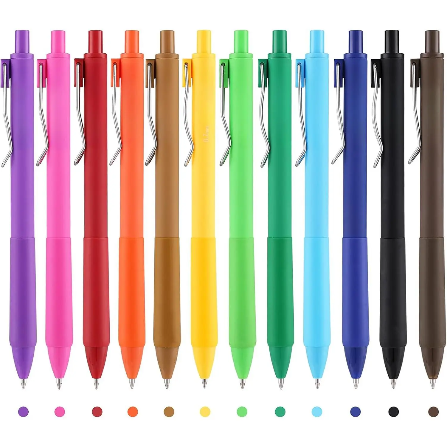 Colored Gel Pens 0.7mm Fine Point 12 Pack | Quick Dry Colorful Ink Pens,No Bleed,Retractable Smooth Writing Pens for Journaling,Note Taking,With Grip,23506