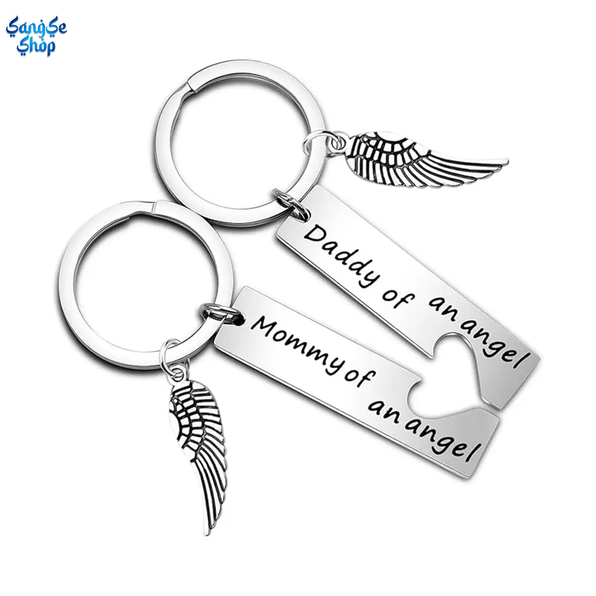 Angel Wings Heart Shape Matching Pair Unisex Gift Keychain Multipack - Durable Luggage Bag Charm, Sympathy Keepsake for Grieving Parents, Bereavement Support Commemorative Family Accessory, Plastic, Keychain Series
