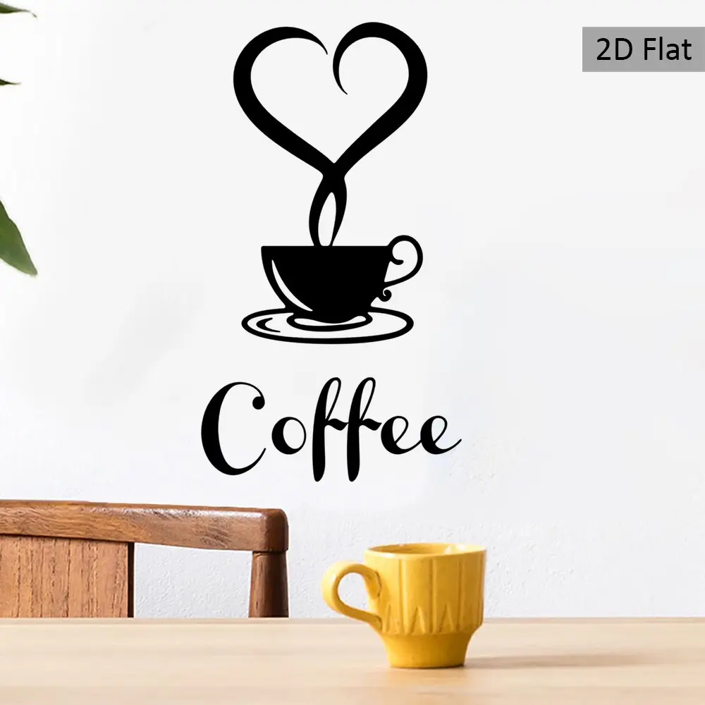 2D Flat Coffee Lover Kitchen Sticker, Heart Design Colorful Wall Decor, Minimalist Home Decoration, for Kitchen, Restaurant, Fridge, Gift
