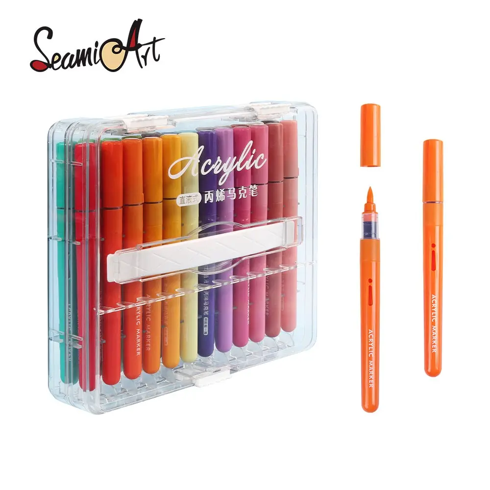 SeamiArt Acrylic Paint Markers Set  Colors, Permanent Waterproof Quick-Dry Office Stationery - for Rock Painting, Canvas, Wood - Art Supplies for Adults, Kids