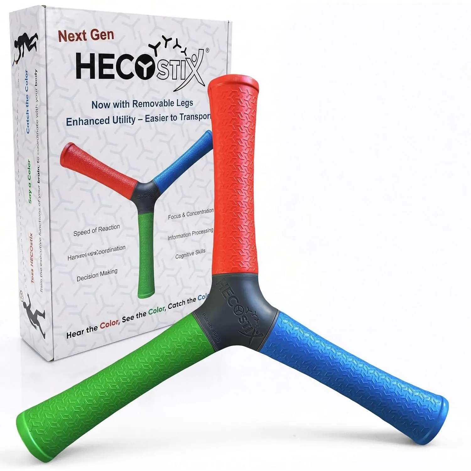 HECOstix Hand- Coordinati Trainer (Red/Green/Blue) - Reacti Time & Reflex Tool with Removable  | Improves Agility, Focus, & Multisensory Skills | , Fitness, & Fun |  Ages