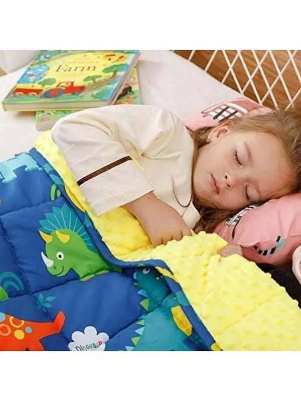 Weighted Blanket 3 lbs,Ultra Cozy Minky Fleece and  Sided with Cartoon Patterns, Reversible Heavy Blanket  for Sleeping, 36x48 inches, Blue Dinosaur Park
