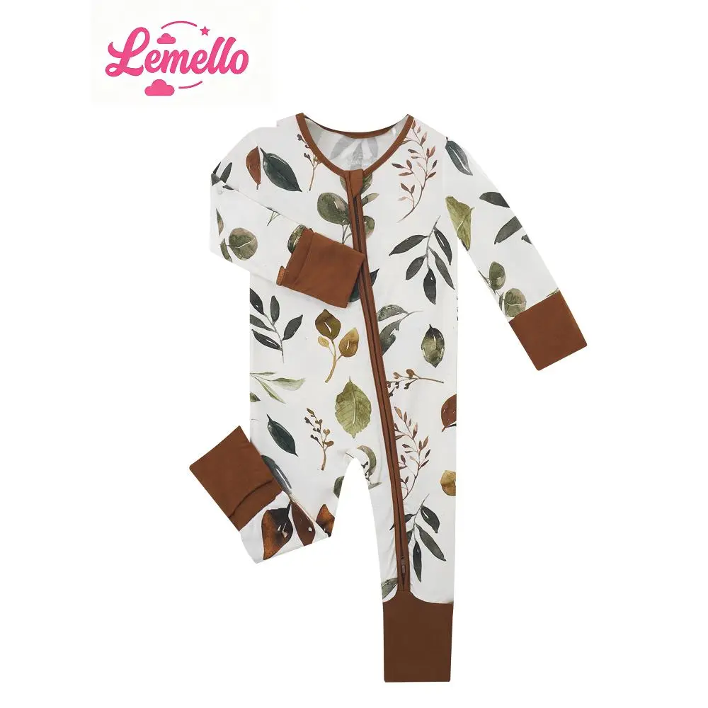 Leminuo Ultra-Soft Bamboo Fiber Long-Sleeve Bodysuit, Leaves, Comfortable and Fitted, Highly Elastic, Machine Washable, Bamboo Baby Sleepers, Suitable for indoor and outdoor use, baby girl clothes, baby boy, baby items clearance sale.