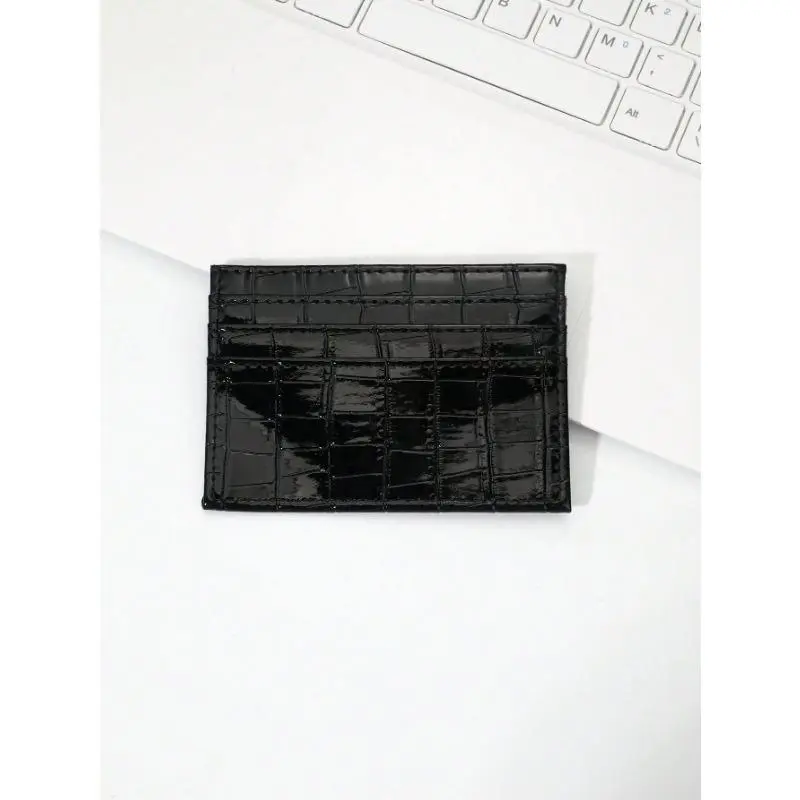 Men's Card Holder in Textured Crocodile Print, Minimalist Slim PU Leather Wallet with Zipper and Multiple Slots, Men's Accessories, Textured Pattern, Business