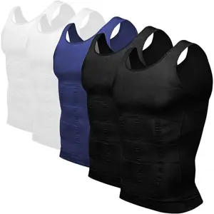 1/2/3/4 Pack Menswear Tummy Control Compression Tank Top Shapewear, Sleeveless Fitted Soft Stretchy Elastic Breathable Fabric Body Shaper Undershirt for Workout Sports Daily Casual