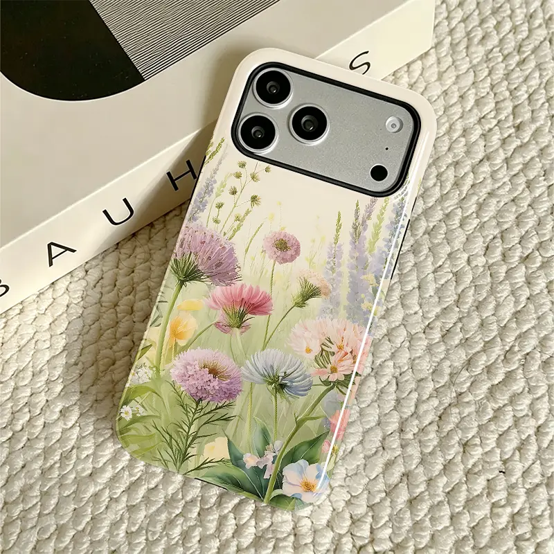 Pastel Wildflower Watercolor 2‑in‑1 Glossy Phone Case Compatible with the Full iPhone 17 PRO MAX AIR/16/15/14/13/12/11 Series Dual‑Layer Shock‑Absorbing Durable Drop‑Resistant Aesthetic Protective Phone Cover