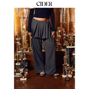 Cider Cotton-blend 2-Piece Houndstooth Low Rise Wide Leg Trouser-Skirt