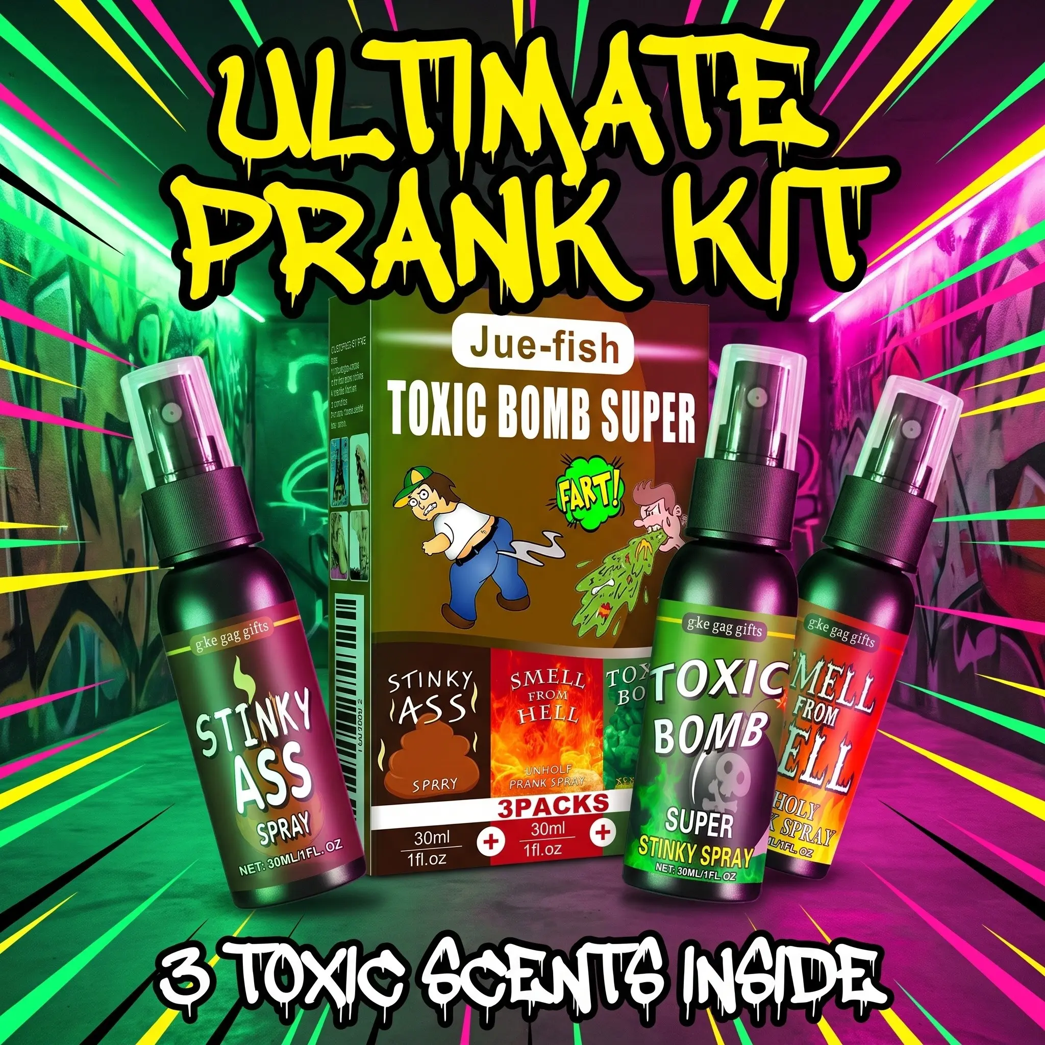3 Piece Prank Stink Spray Set, Prank Kit, Strong Smell Joke Sprayer, April Fools Halloween Party Prank Props, Funny Gift for Fun Events