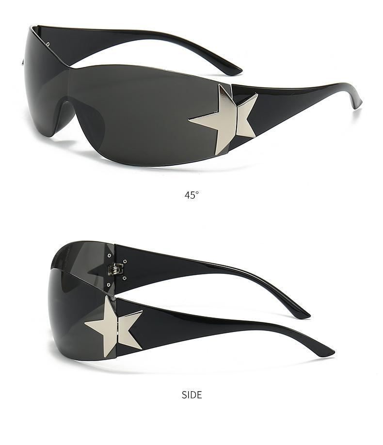 New Y2K Rimless Punk Sunglasses Goggle for Women Men Luxury Brand Wrap Around Sun Glasses with Polycarbonate Lens UV Protection Non-Polarized Clear Vision