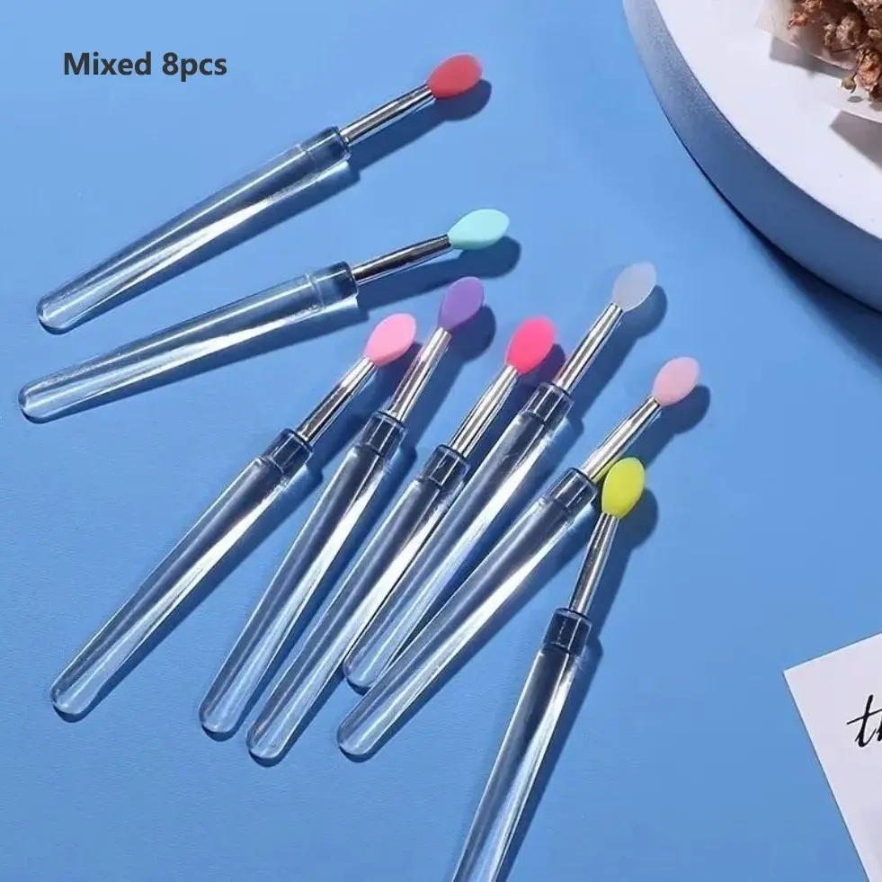 8pcs Silicone Lip Brush with Lid, Easy and Efficient Lipstick Cream and Lip Gloss Applicator, Makeup Beauty Brushes for Eyeshadow