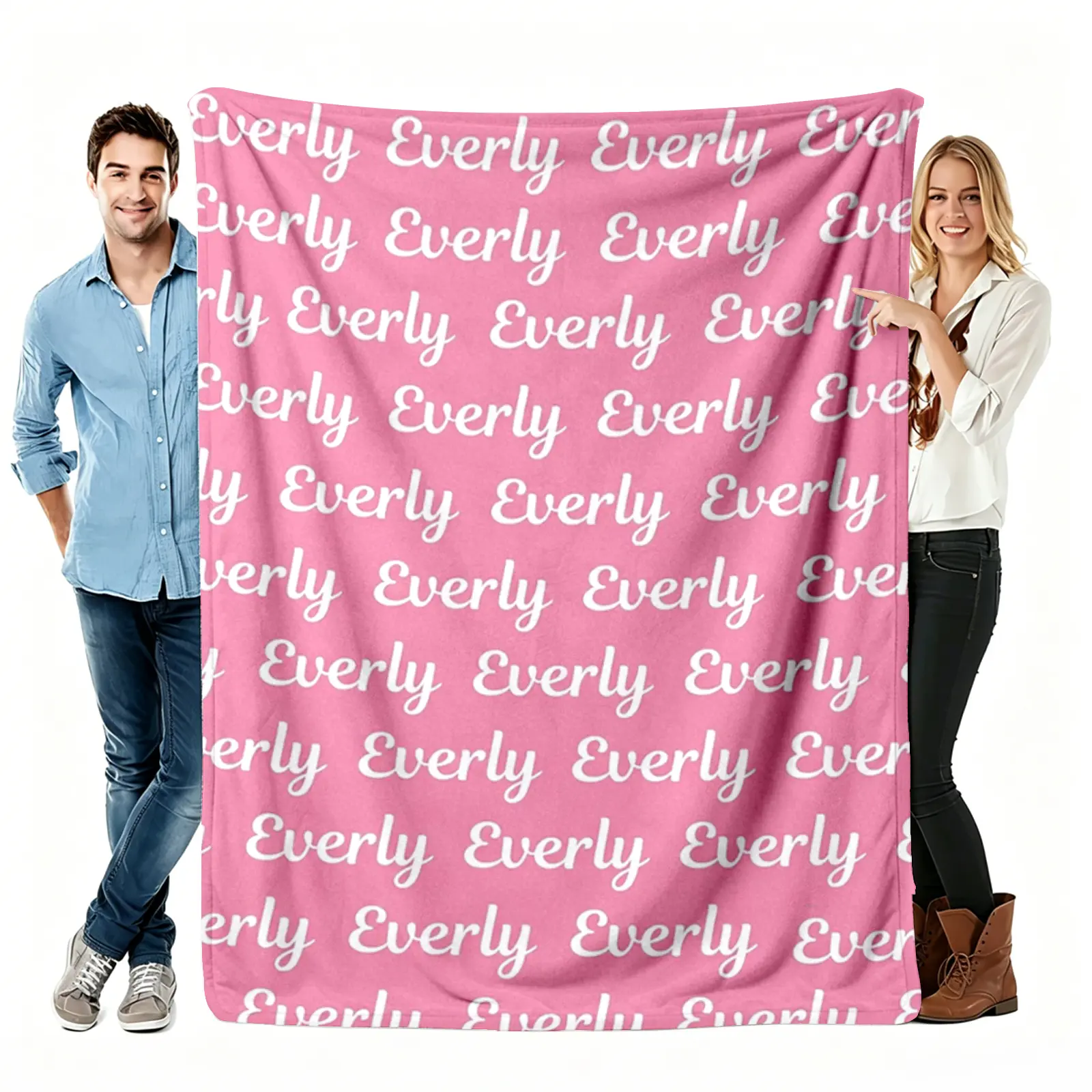 Customized Personalized Name Flannel Throw Blanket - Blush Pink Script Letter Print, Cozy Chic, Wrinkle Resistant, Flannel Fabric, Baby Shower Gifts, 1st Birthday Presents, Aesthetic Minimalist Nursery Room Decor, Personalized Blankets for Daughters