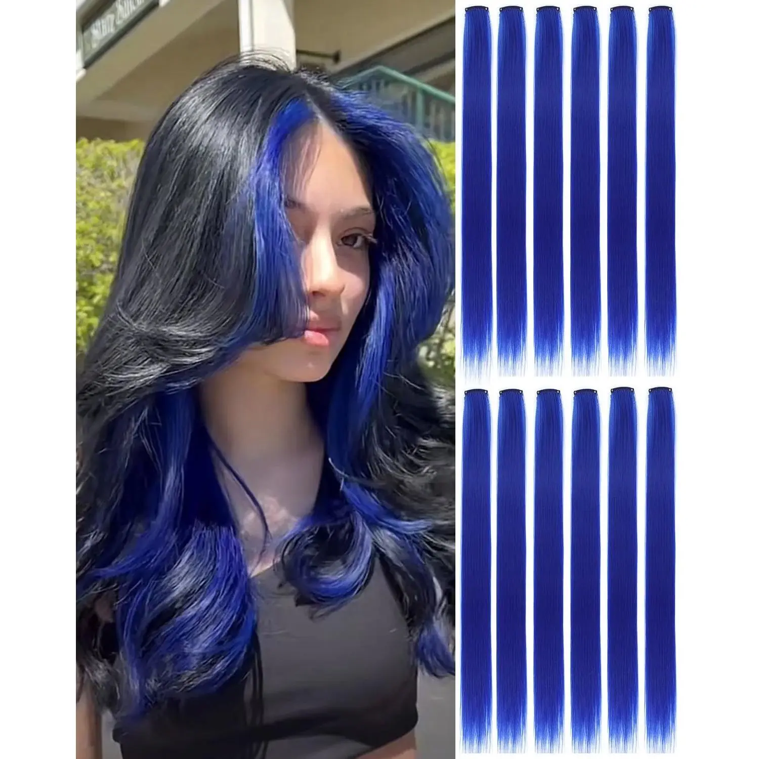 Clip In Hair Extensions 12PCS Synthetic Hair Pieces, No Dye No Damage Reusable Clip On Hair Extensions for Party Festival Birthday Night Out Dress Up, Perfect Hair Gift for Women Girls Teens