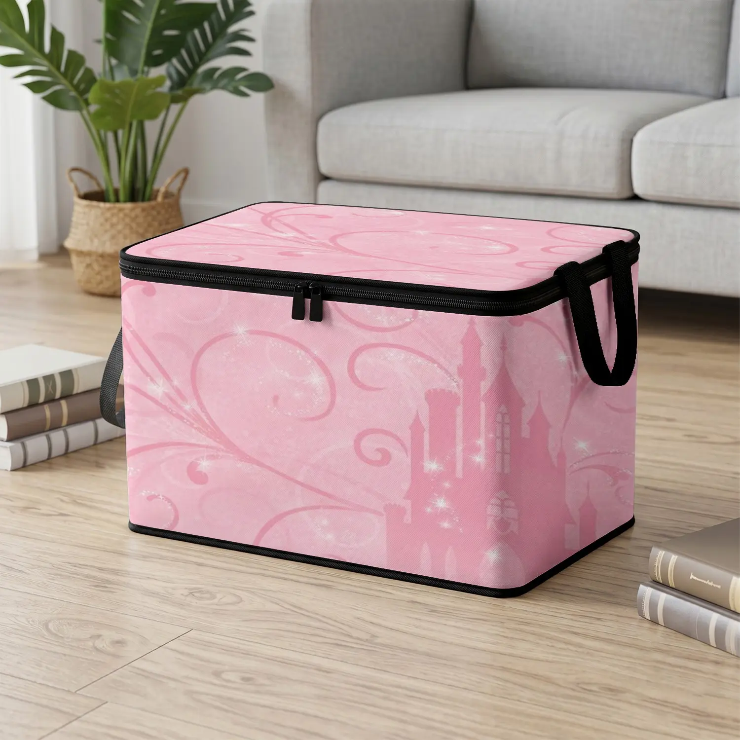 Large Capacity Storage Box with Cute Pop Art Toy Pattern, Durable Zipper, Foldable Design, Containers for Organizing, Ideal for Office, Living Room, Closet, Car Trunk
