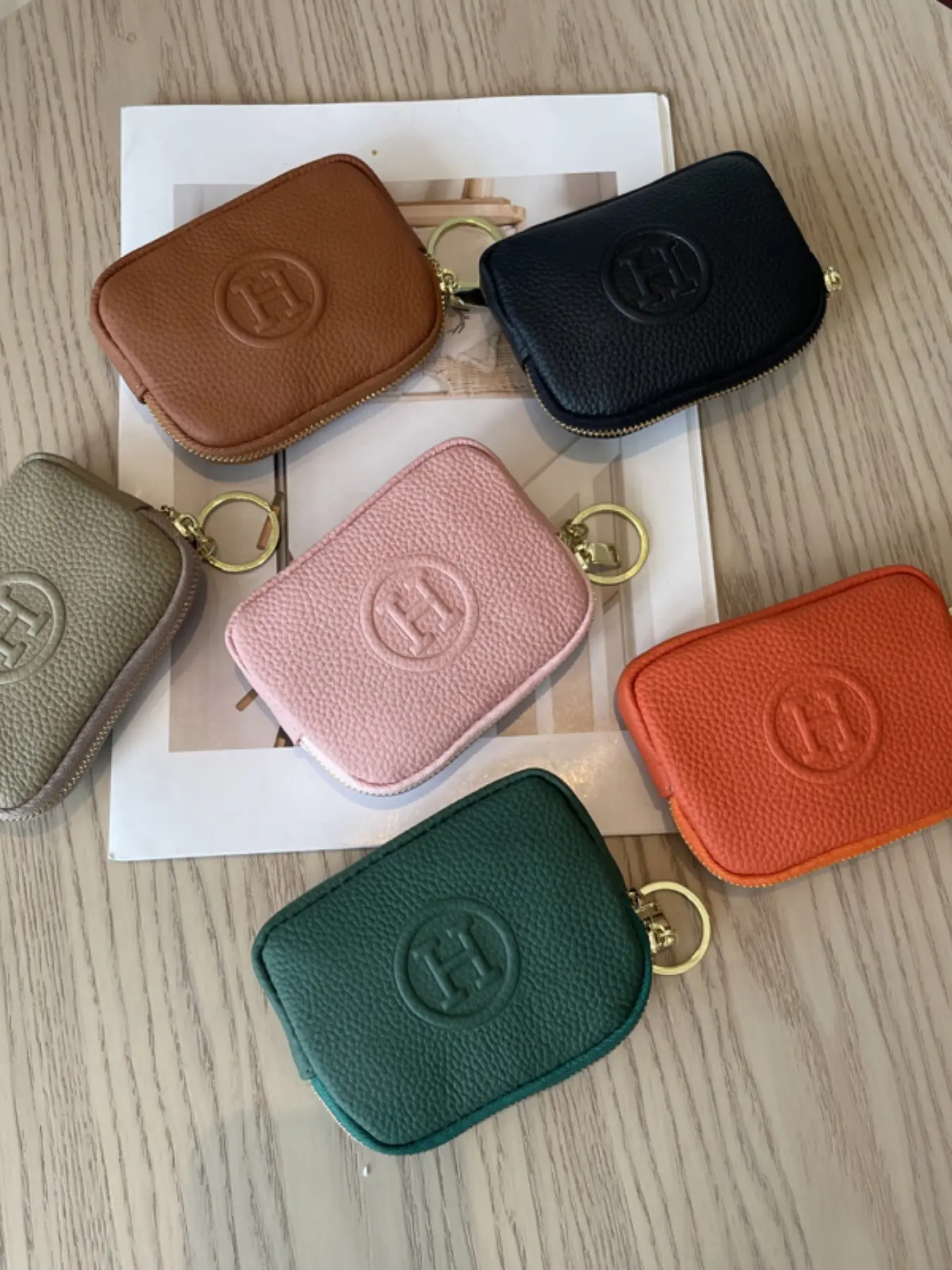 Litchi Texture Mini Coin Purse for Women, Zipper Keychain Wallet, Multi-Functional Small Card Holder, Earphone Storage, Multiple Colors Available