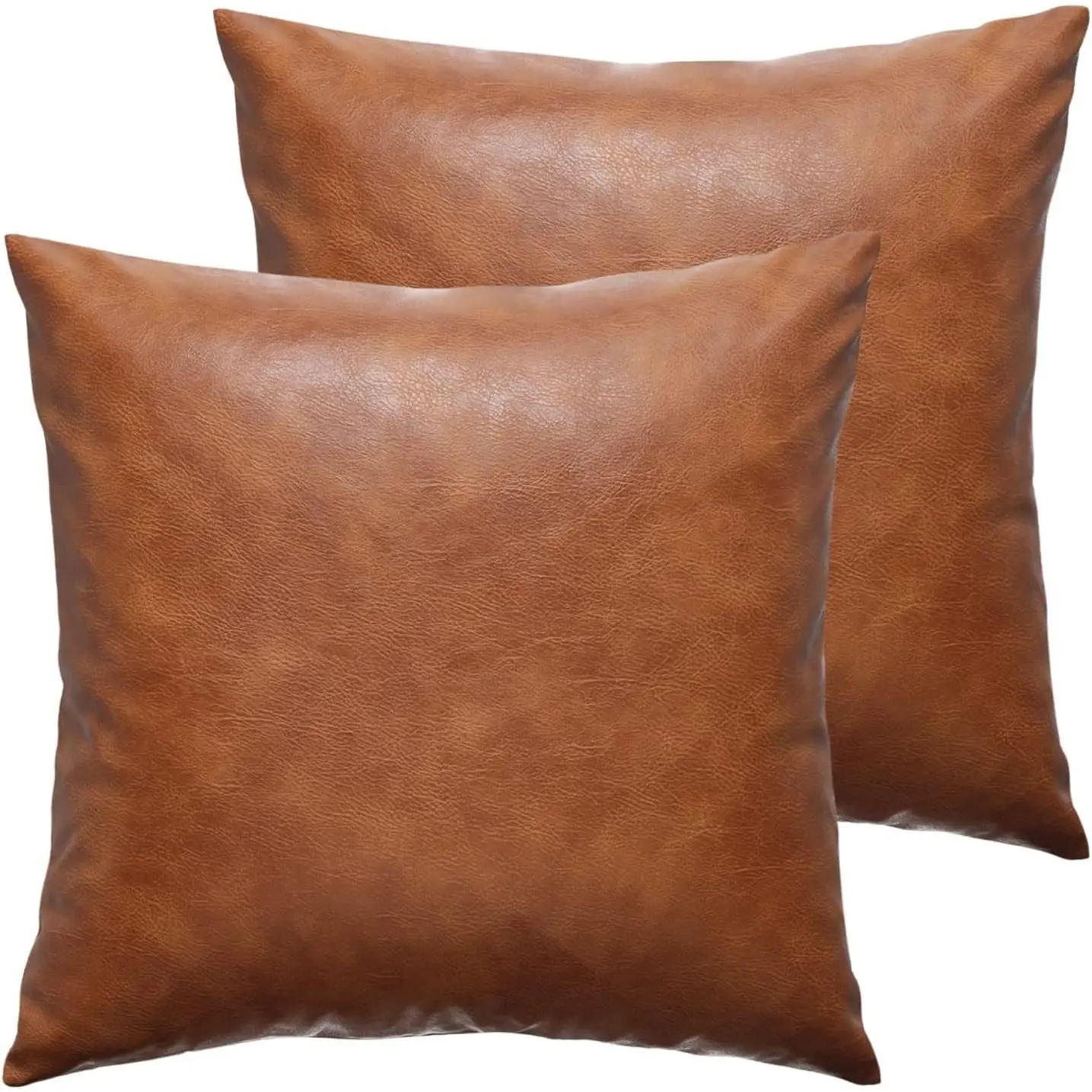 Faux Leather Throw Pillow Covers 18x18 Inch Set of 2 Brown, Modern Farmhouse Decorative Outdoor Waterproof Abrasion Resistant Pet Hair Resistant for Living Room Couch Bed SofaGift