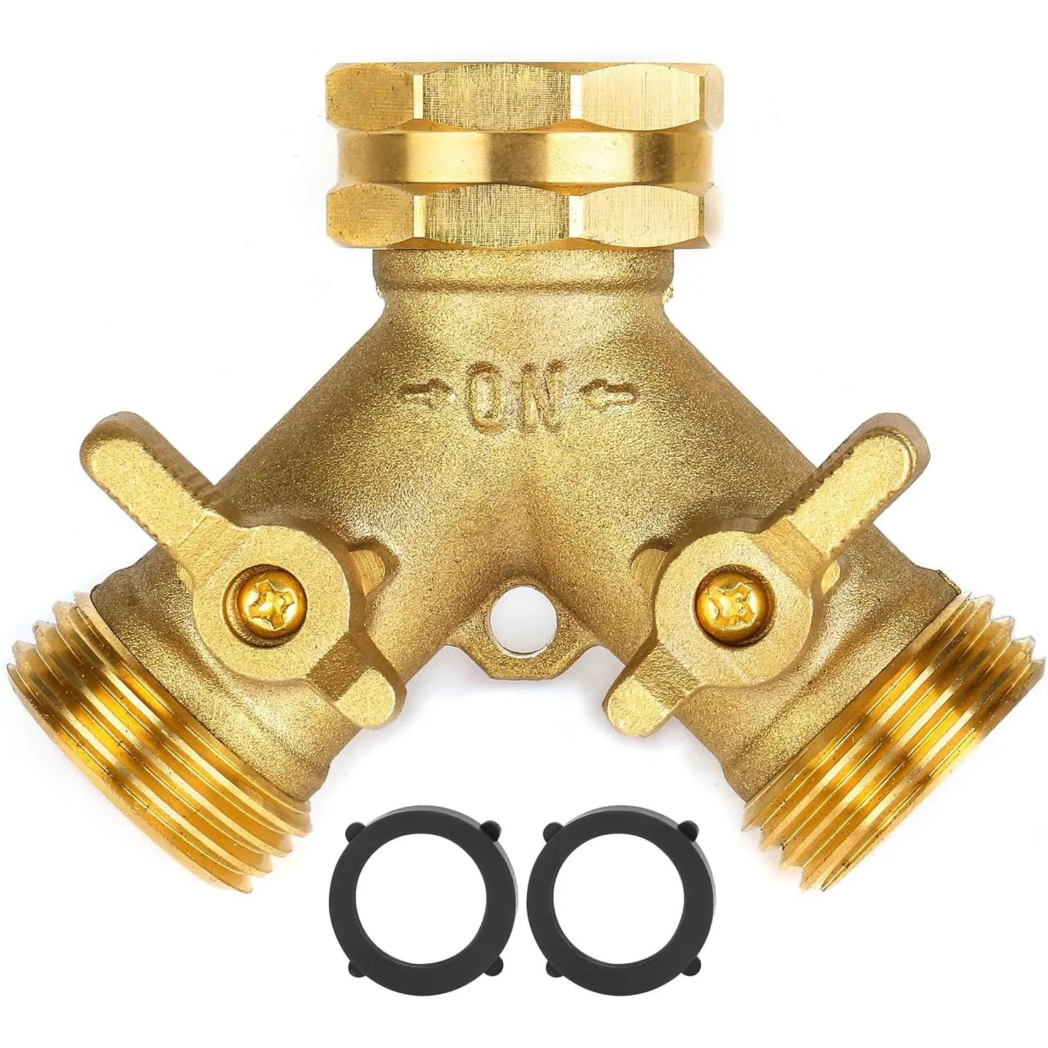 Garden Hose Splitter 2 Way Heavy Duty, Brass Faucet Adapter With Long Handle For Gardening Water Hose Shut Off Valve Hose Connector Fittings Outdoor Water Spigot Hose Bib Y Splitter