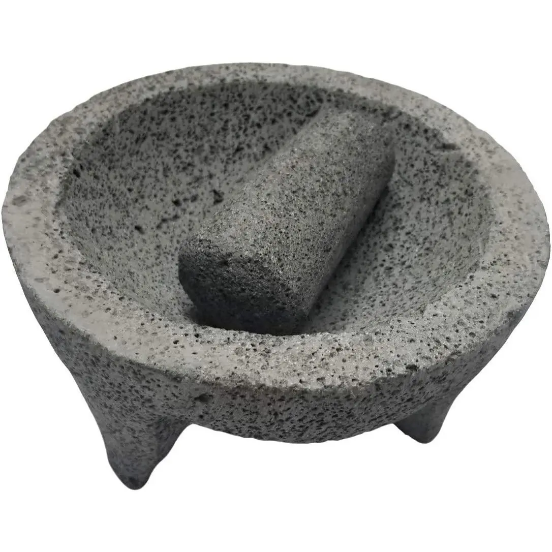 Made in Mexico Genuine Mexican Manual Guacamole Salsa Maker Volcanic Lava Rock Stone Molcajete/Tejolote Mortar and Pestle Herbs Spices Grains 8" Large