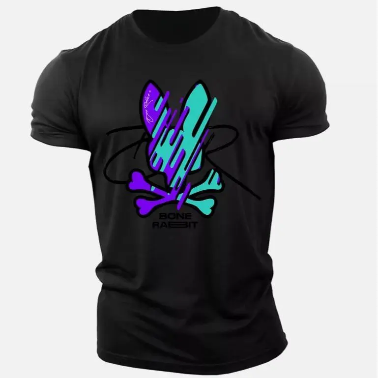 Glitchy Bone Rabbit Mens TShirt Happy Easter Colorful Graphic Birthday USA Tee Menswear Soft T-Shirt Top Chinese