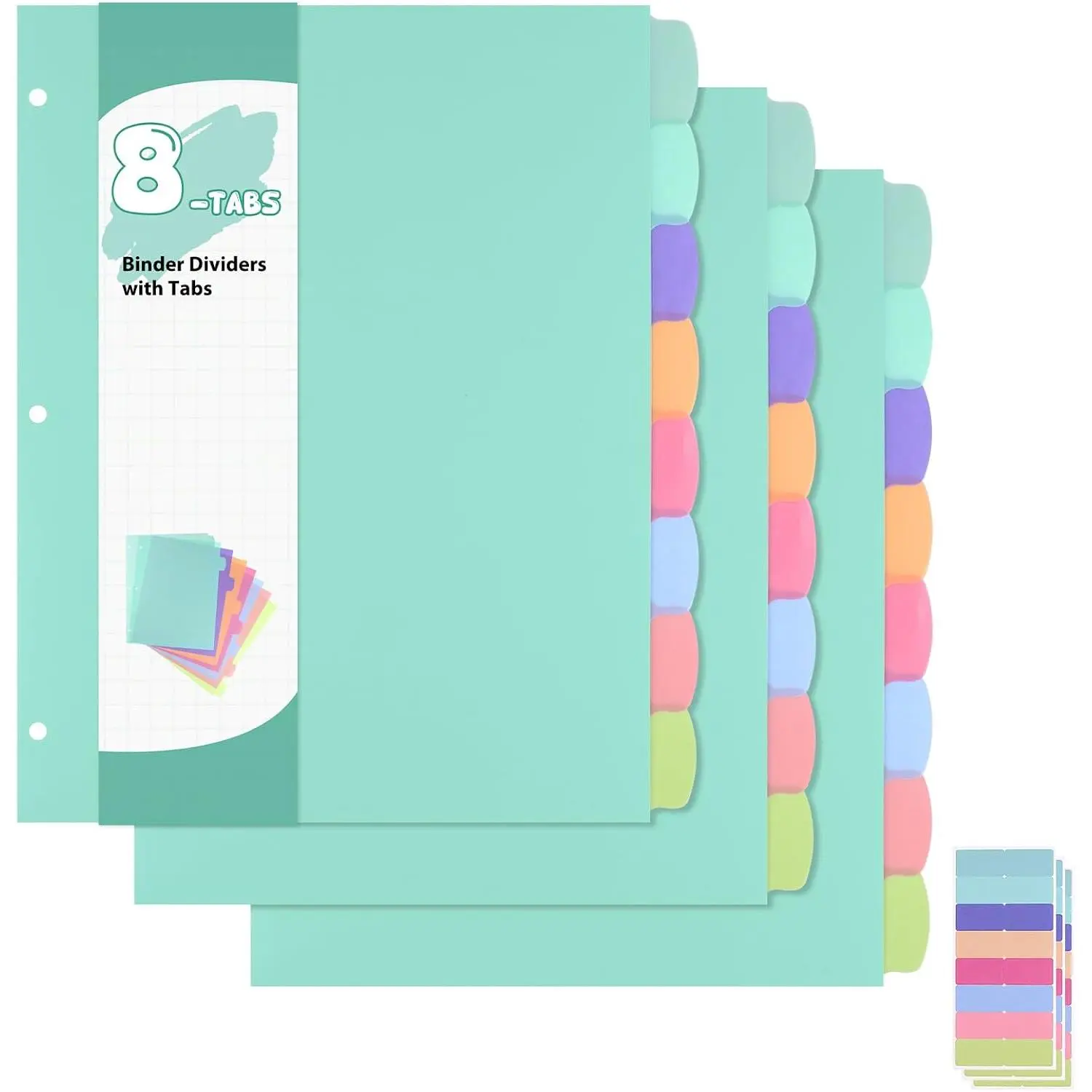 3 Sets of 24 count Binder Dividers with Tabs, 8 Tab Dividers for 3 Ring Binder |  Plastic Page Notebook Index Dividers for Office School  Document file Organization, Letter size 8.5 × 11 Inch